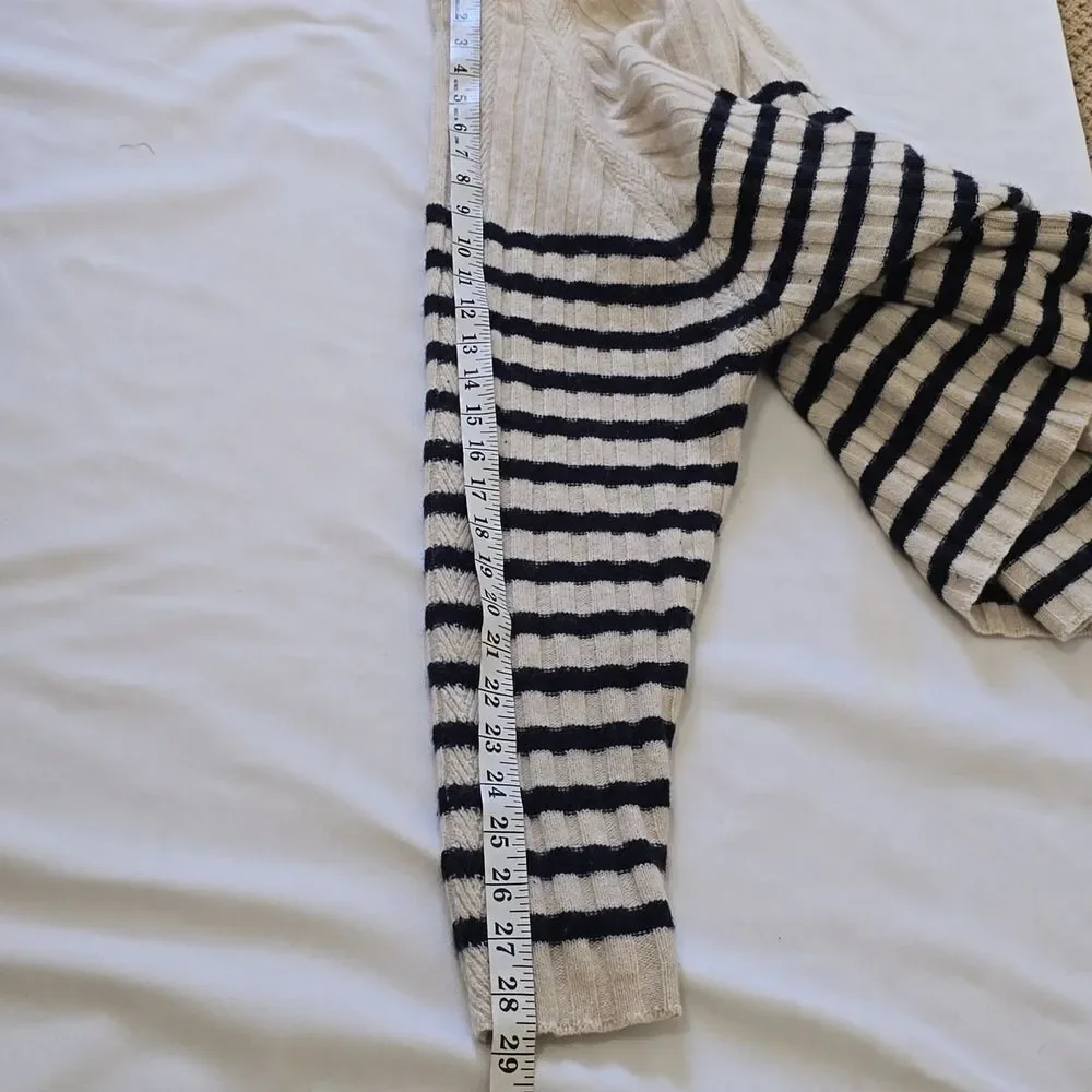 MANGO Cream and Blue Crewneck CASHMERE Sweater‎ with Nautical Stripes M